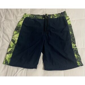 Beach Rays Mens Navy Blue Lime Green Abstract Board Shorts Swim Trunks Size L